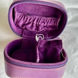 Genuine Leather Travel Jewelry Zipper Case Purple 4”2.5”